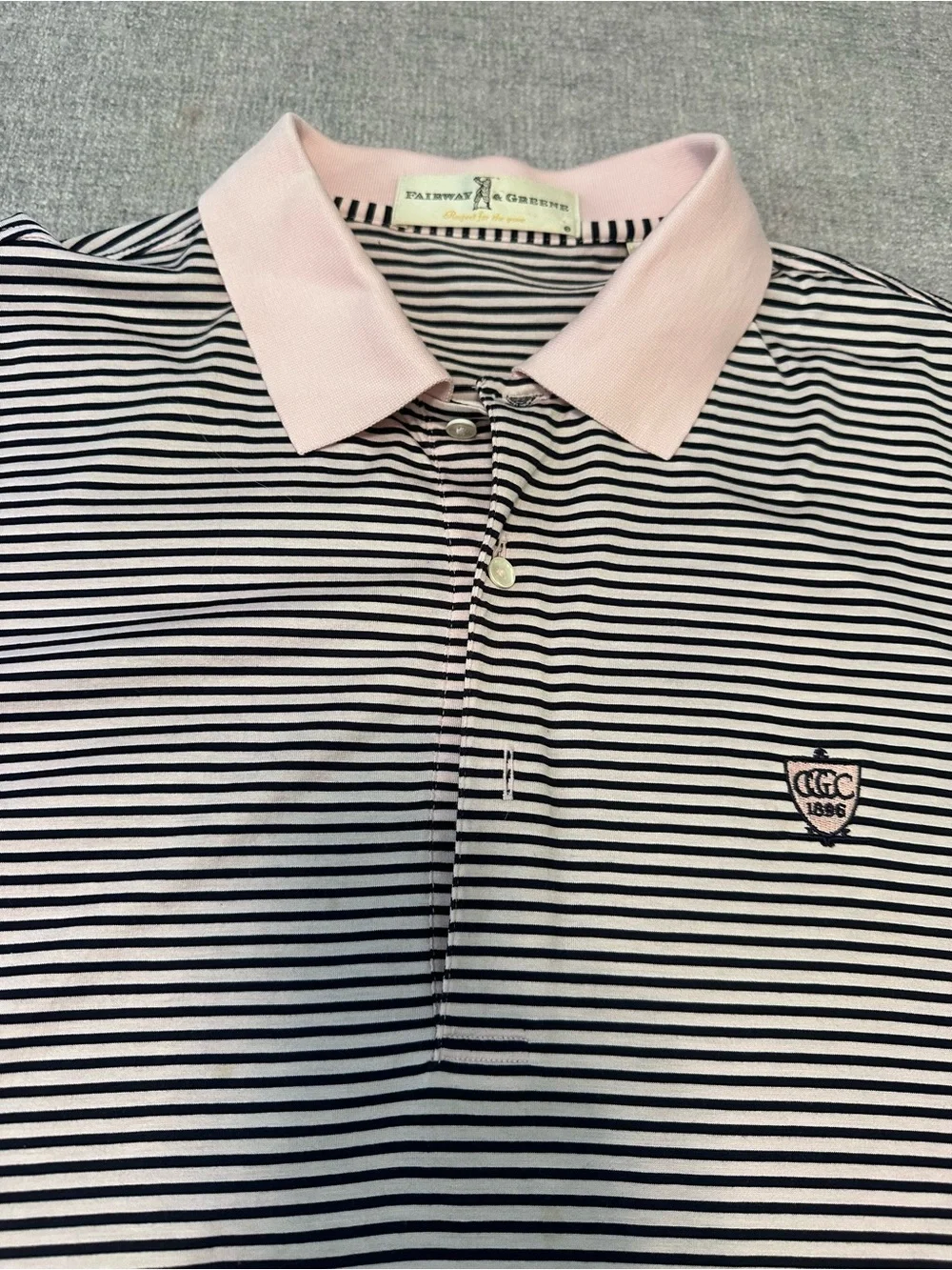 Fairway & Greene Men’s Golf Polo Pink & Navy Stripe Size XL Preppy Quiet Luxury